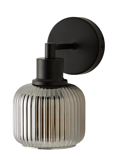 ValueLights Calpe Matte Black Ribbed Smoke Glass Semi Flush Wall Light - One Size Image 5