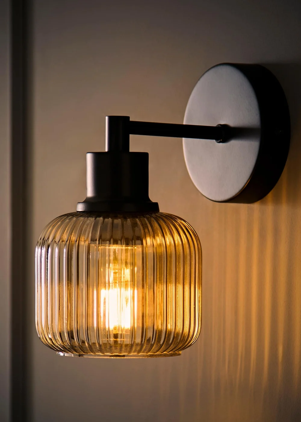 ValueLights Calpe Matte Black Ribbed Smoke Glass Semi Flush Wall Light - One Size Image 2