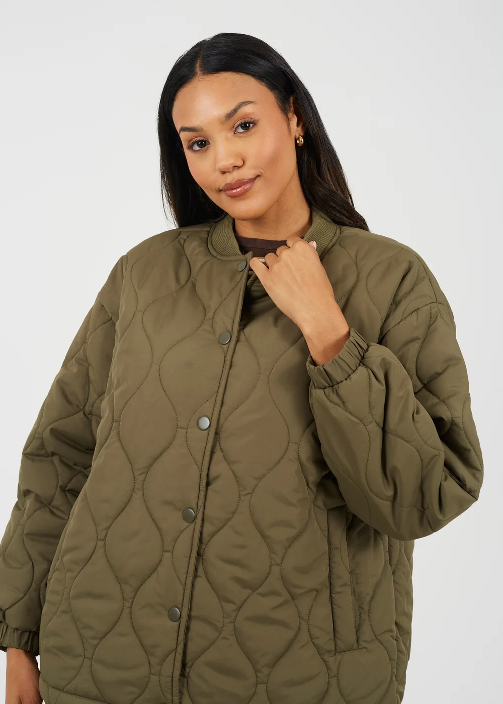 Brave Soul Khaki Oversized Quilted Jacket - 8 Image 4