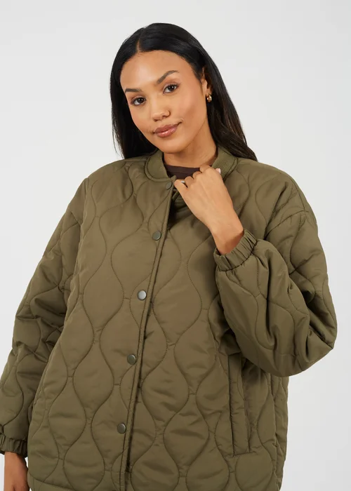 Brave Soul Khaki Oversized Quilted Jacket - 8 Image 4