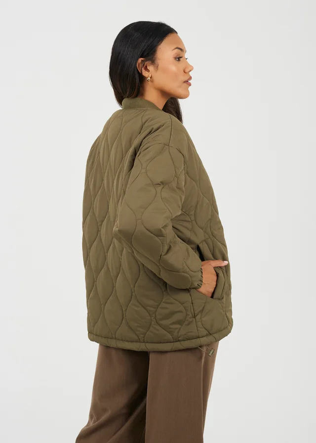 Brave Soul Khaki Oversized Quilted Jacket