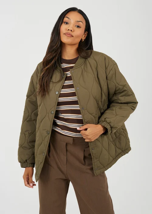 Brave Soul Khaki Oversized Quilted Jacket - 8 Image 1