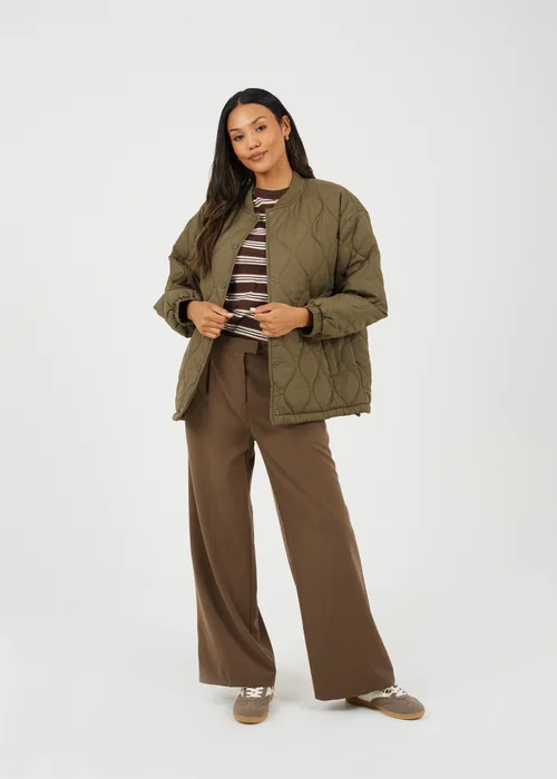 Brave Soul Khaki Oversized Quilted Jacket - 8 Image 3