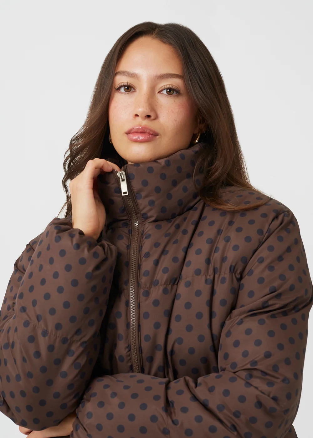 Brave Soul Chocolate Polka Dot Puffer Jacket - 8 Image 4
