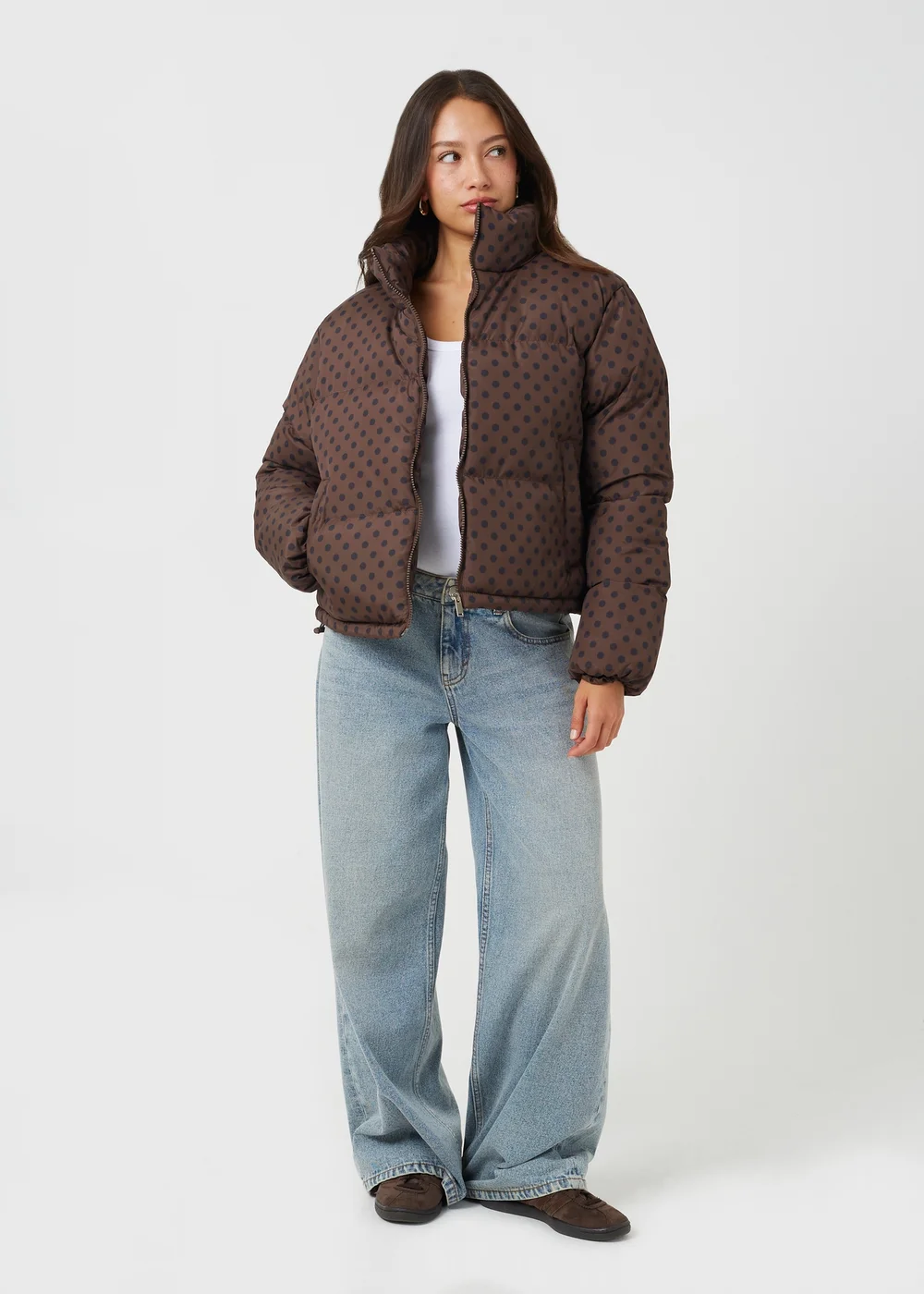 Brave Soul Chocolate Polka Dot Puffer Jacket - 8 Image 3