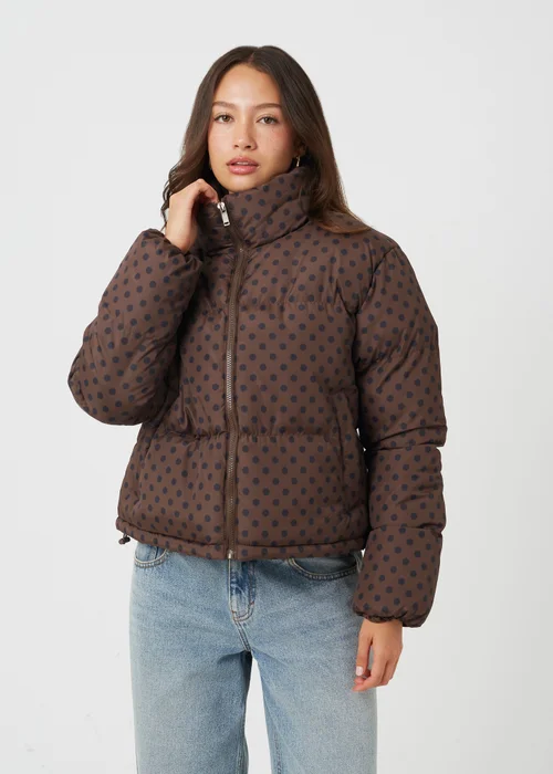 Brave Soul Chocolate Polka Dot Puffer Jacket - 8 Image 1