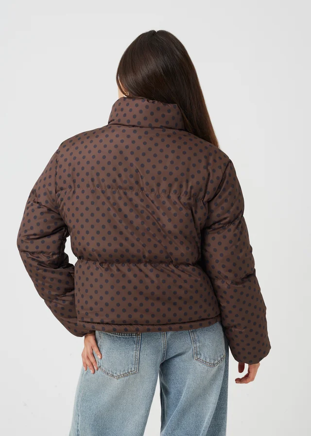 Brave Soul Chocolate Polka Dot Puffer Jacket