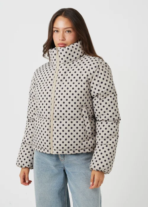 Brave Soul Cream Polka Dot Puffer Jacket - 10 Image 1