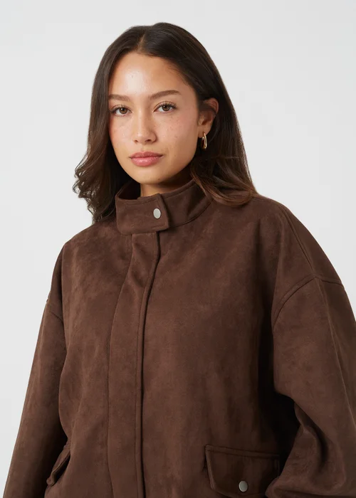 Brave Soul Chocolate Faux Suede Short Bomber Jacket - 10 Image 4