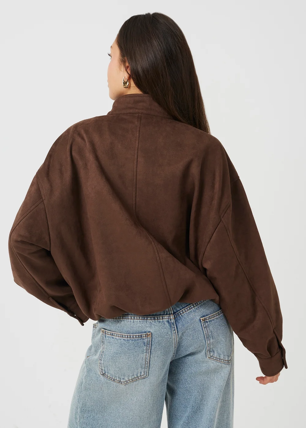 Brave Soul Chocolate Faux Suede Short Bomber Jacket - 10 Image 2