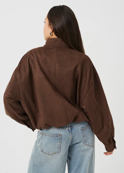 Brave Soul Chocolate Faux Suede Short Bomber Jacket - 10 Image 2