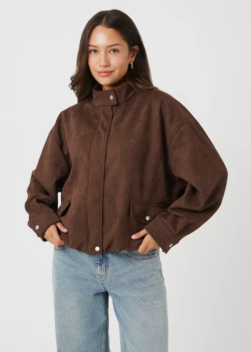 Brave Soul Chocolate Faux Suede Short Bomber Jacket - 10 Image 1