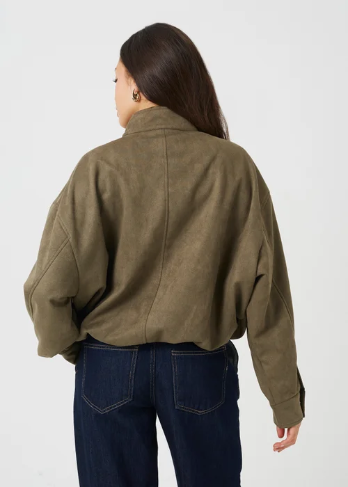 Brave Soul Khaki Faux Suede Short Bomber Jacket - 16 Image 2