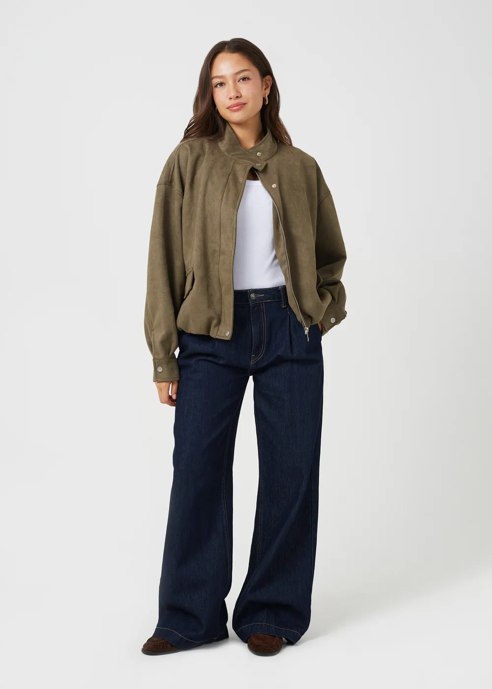Brave Soul Khaki Faux Suede Short Bomber Jacket - 16 Image 3
