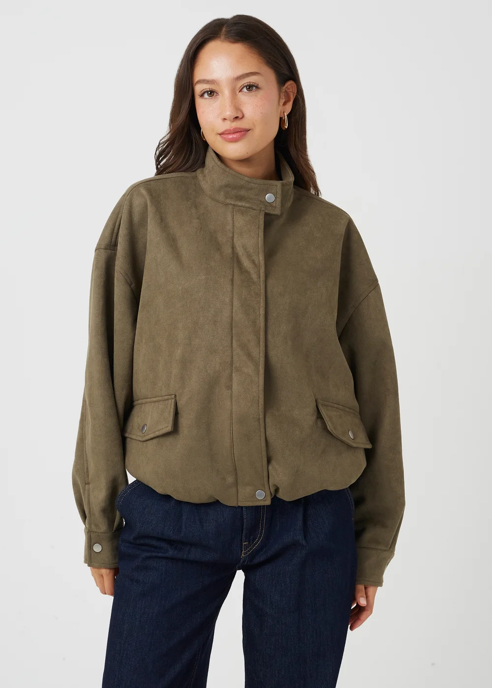 Brave Soul Khaki Faux Suede Short Bomber Jacket - 16 Image 1