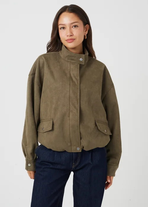 Brave Soul Khaki Faux Suede Short Bomber Jacket - 16 Image 1