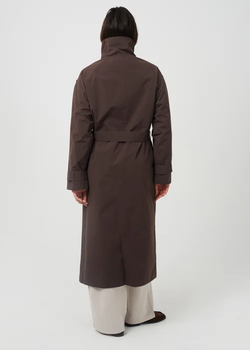 Brave Soul Chocolate Oversized Collar Maxi Double Breasted Mac - 10 Image 2