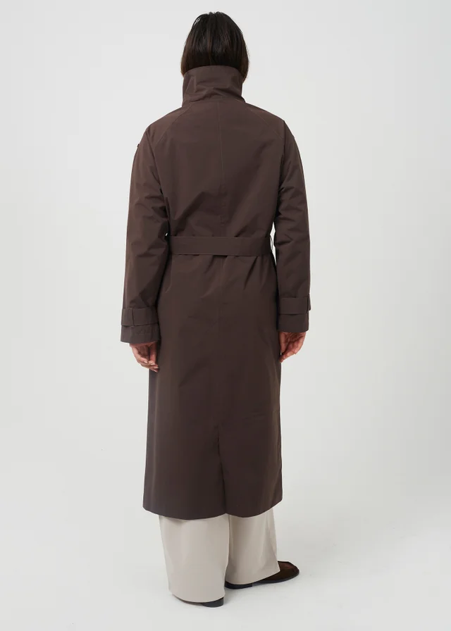 Brave Soul Chocolate Oversized Collar Maxi Double Breasted Mac