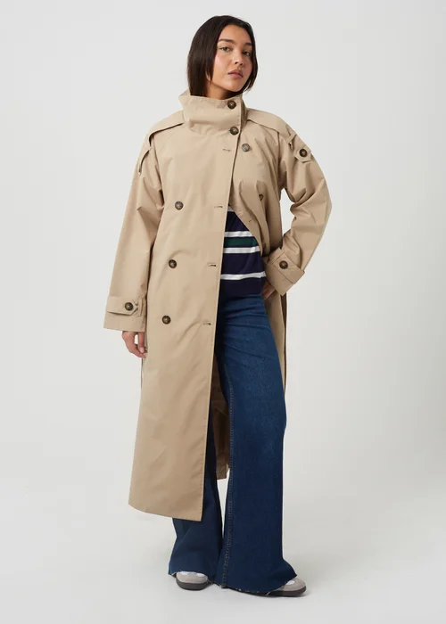 Brave Soul Stone Oversized Collar Maxi Double Breasted Mac - 8 Image 1