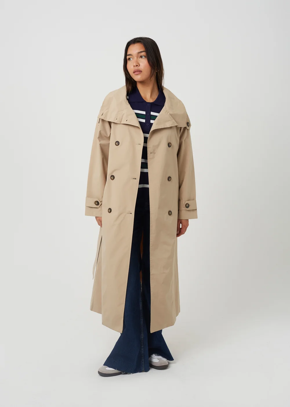 Brave Soul Stone Oversized Collar Maxi Double Breasted Mac - 8 Image 3