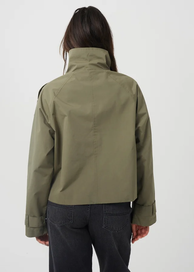 Brave Soul Khaki Oversized Collar Short Double Breasted Mac