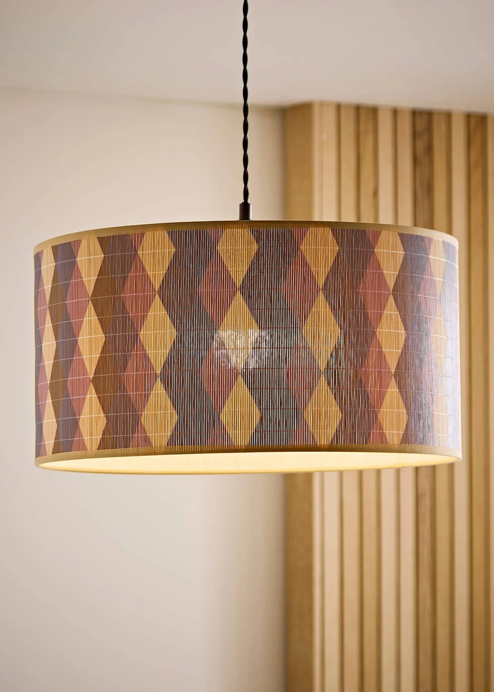 ValueLights Lori Harlequin Print Large Bamboo Drum Shade 45cm - One Size Image 1