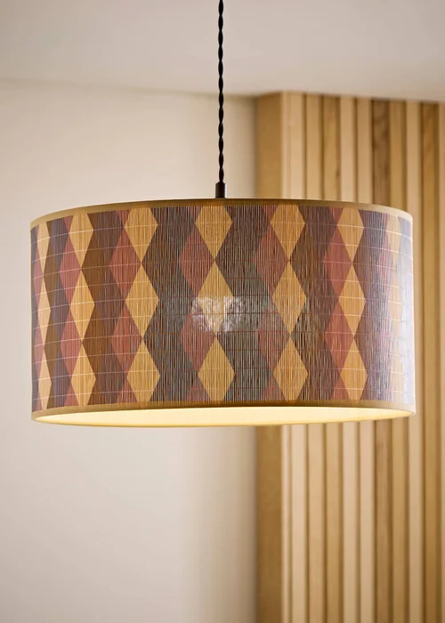 ValueLights Lori Harlequin Print Large Bamboo Drum Shade 45cm - One Size Image 1