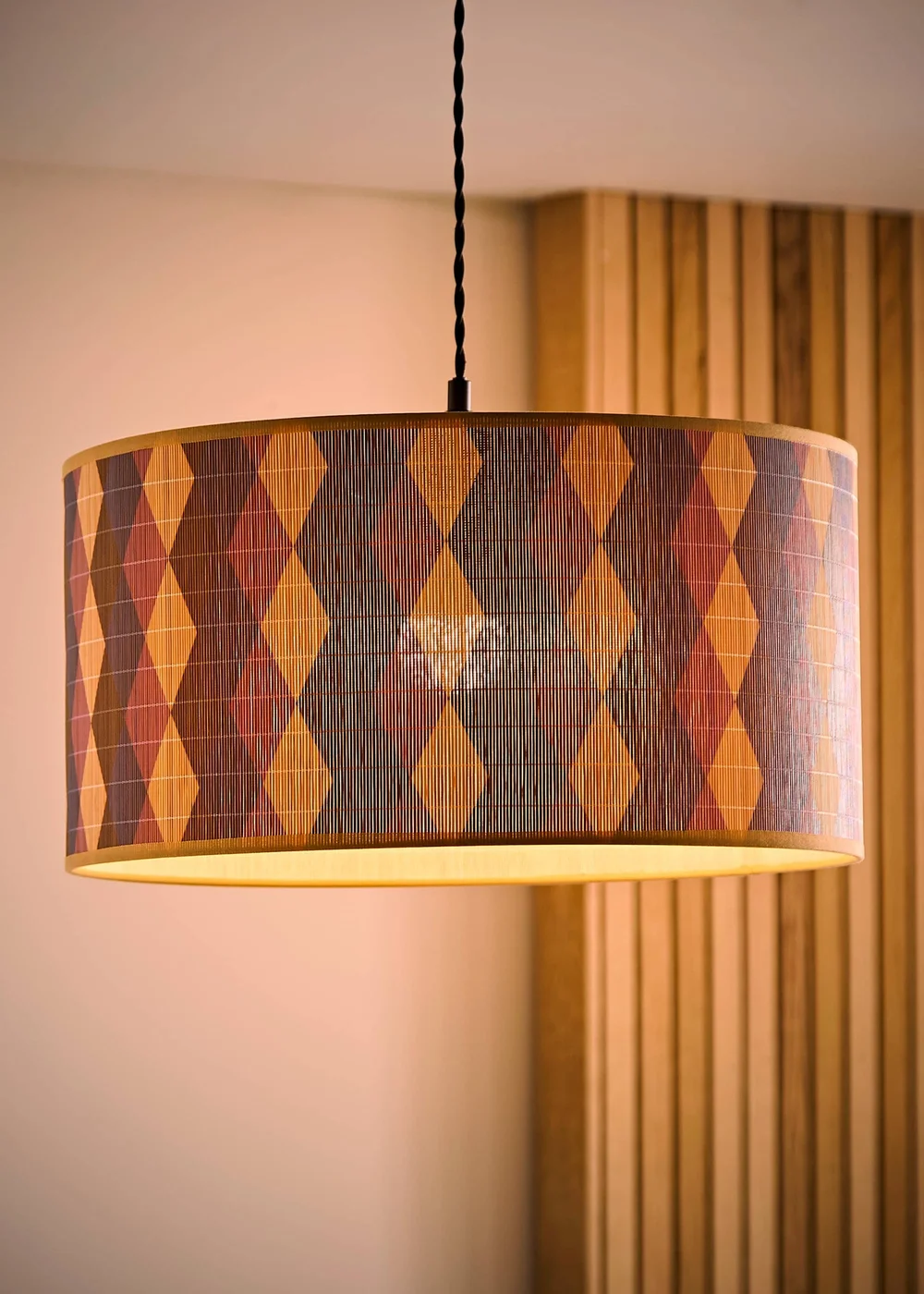 ValueLights Lori Harlequin Print Large Bamboo Drum Shade 45cm - One Size Image 2