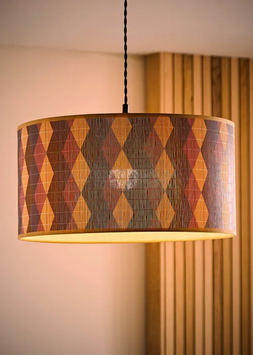 ValueLights Lori Harlequin Print Large Bamboo Drum Shade 45cm - One Size Image 2
