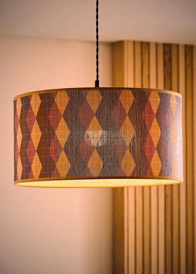 ValueLights Lori Harlequin Print Large Bamboo Drum Shade 45cm