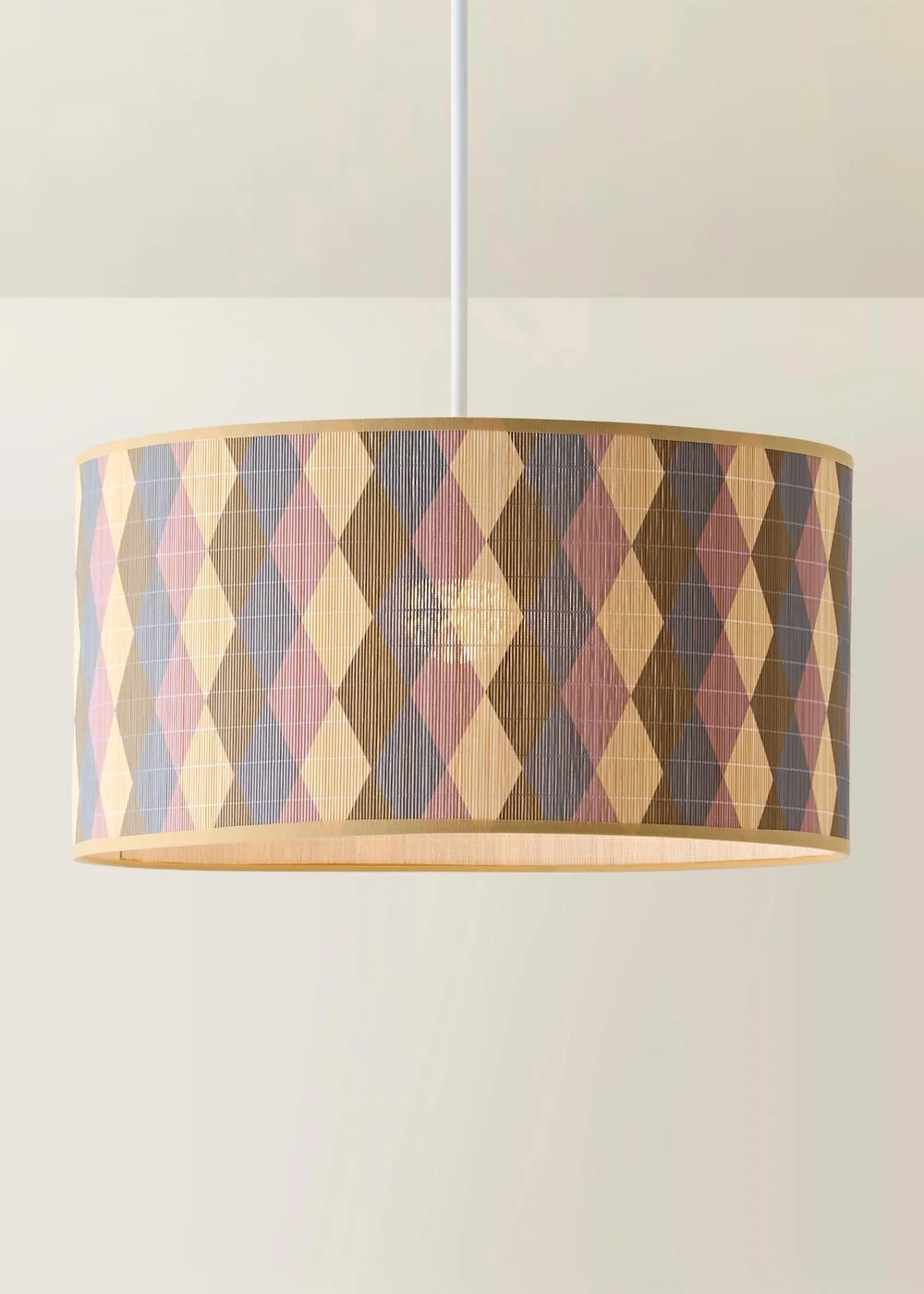 ValueLights Lori Harlequin Print Large Bamboo Drum Shade 45cm - One Size Image 3