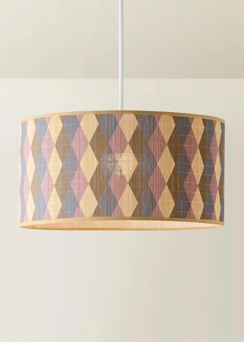 ValueLights Lori Harlequin Print Large Bamboo Drum Shade 45cm - One Size Image 3