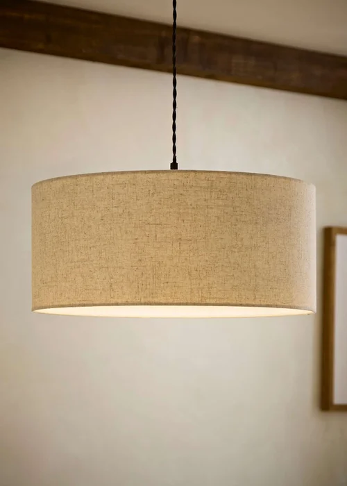 ValueLights Reni Natural Large Linen Squat Drum Shade 45cm - One Size Image 1
