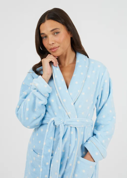 Brave Soul Blue Polka Dot Fleece Dressing Gown - L Image 4