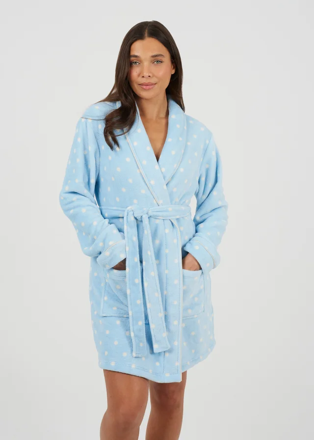 Brave Soul Blue Polka Dot Fleece Dressing Gown