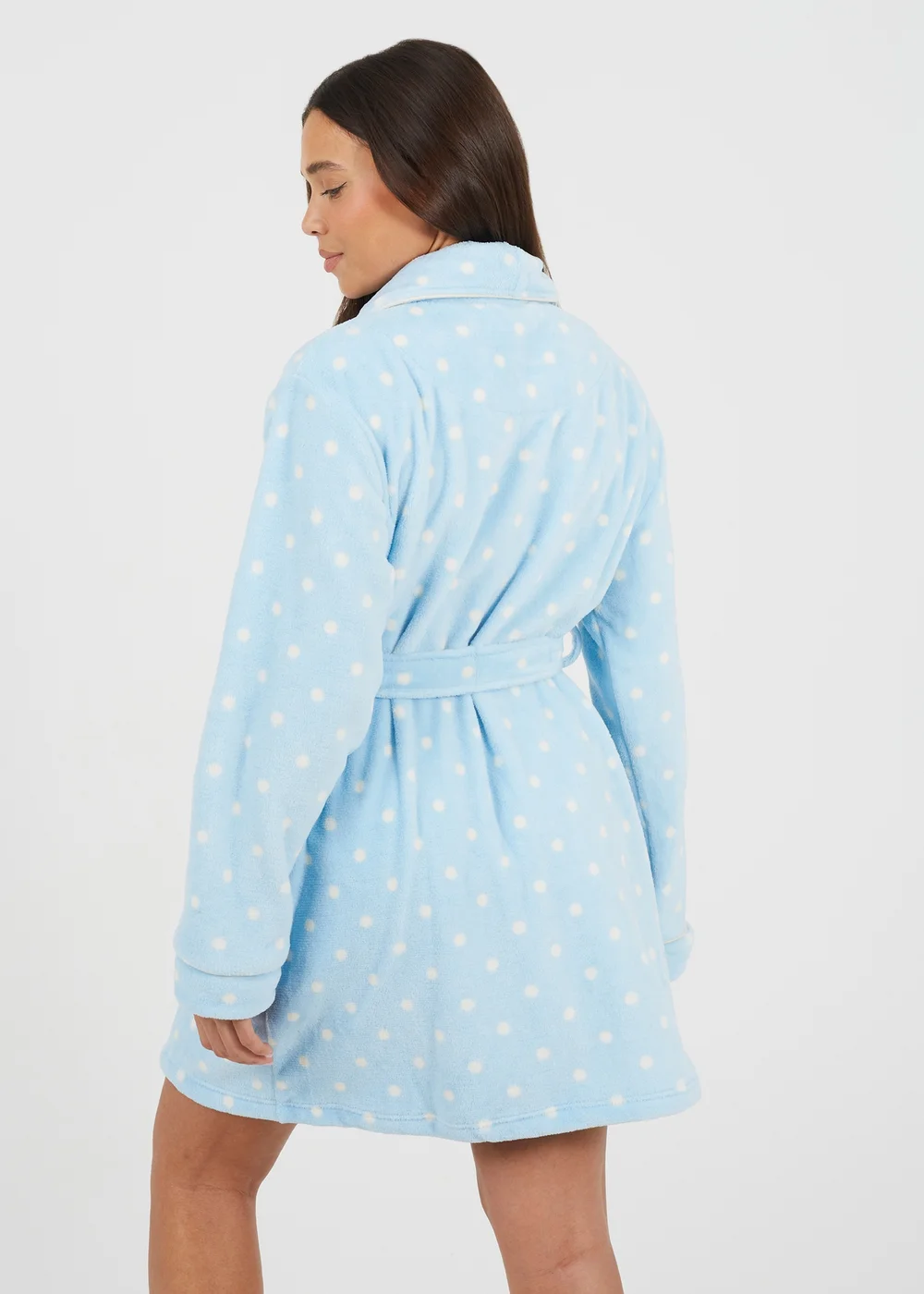 Brave Soul Blue Polka Dot Fleece Dressing Gown - L Image 2