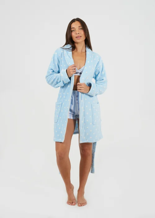 Brave Soul Blue Polka Dot Fleece Dressing Gown - L Image 3