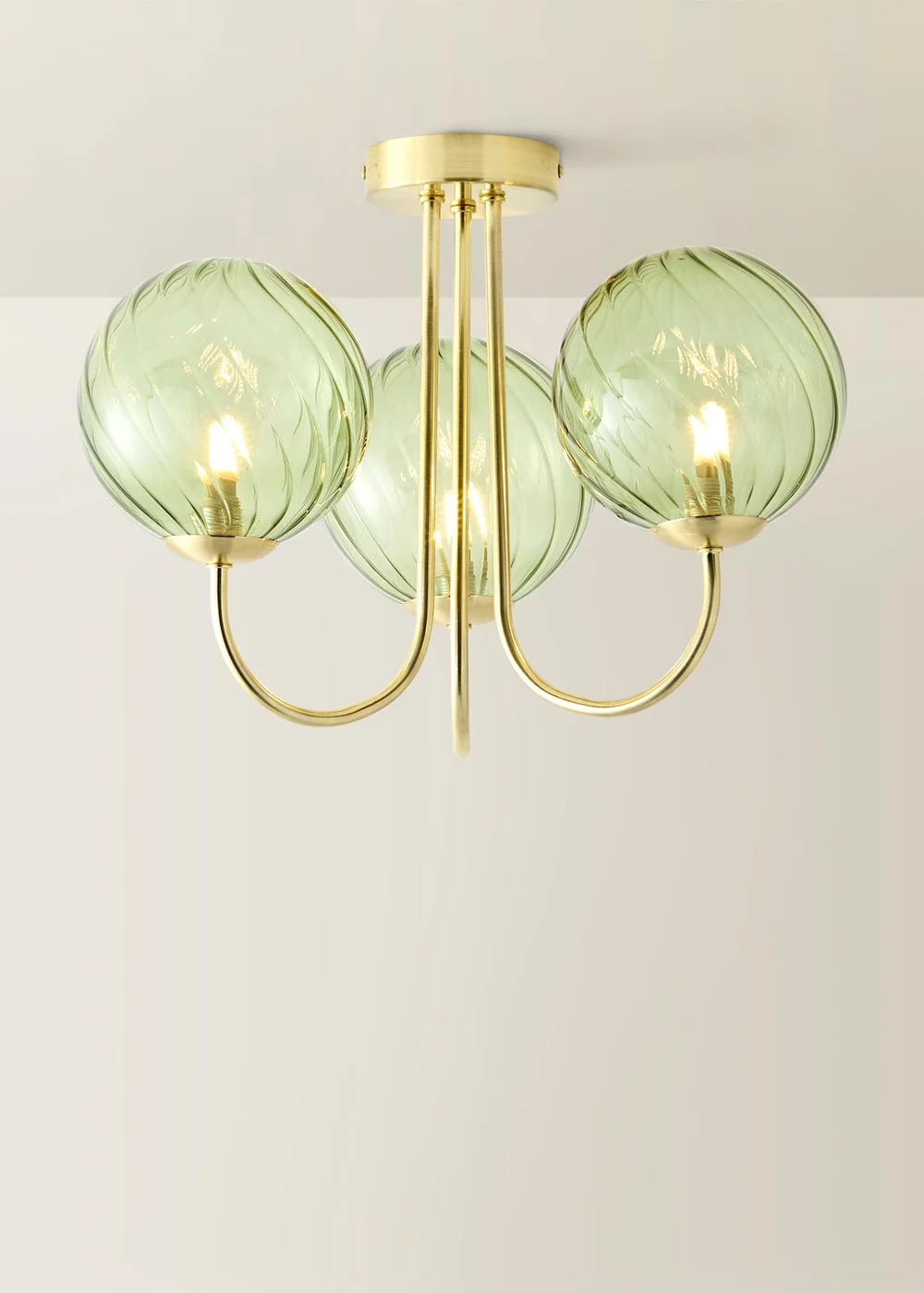 ValueLights Sydney Brushed Gold 3 Arm Twill Glass Ceiling Light - One Size Image 3