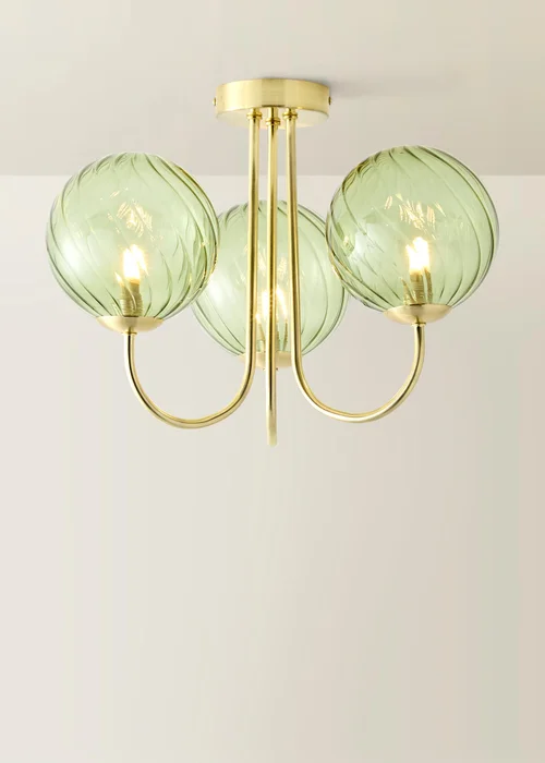 ValueLights Sydney Brushed Gold 3 Arm Twill Glass Ceiling Light - One Size Image 3