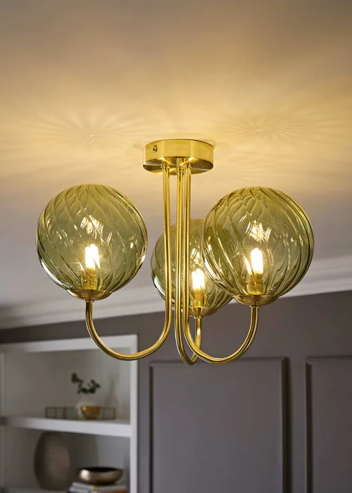 ValueLights Sydney Brushed Gold 3 Arm Twill Glass Ceiling Light - One Size Image 1