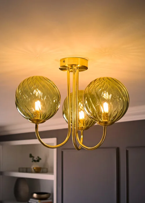 ValueLights Sydney Brushed Gold 3 Arm Twill Glass Ceiling Light - One Size Image 2