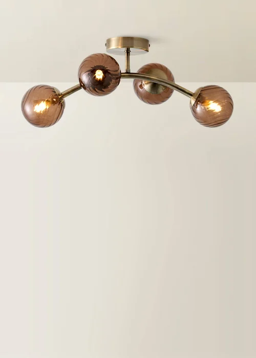 ValueLights Sydney Brushed Brass 4 Arm Twill Glass Ceiling Light - One Size Image 3