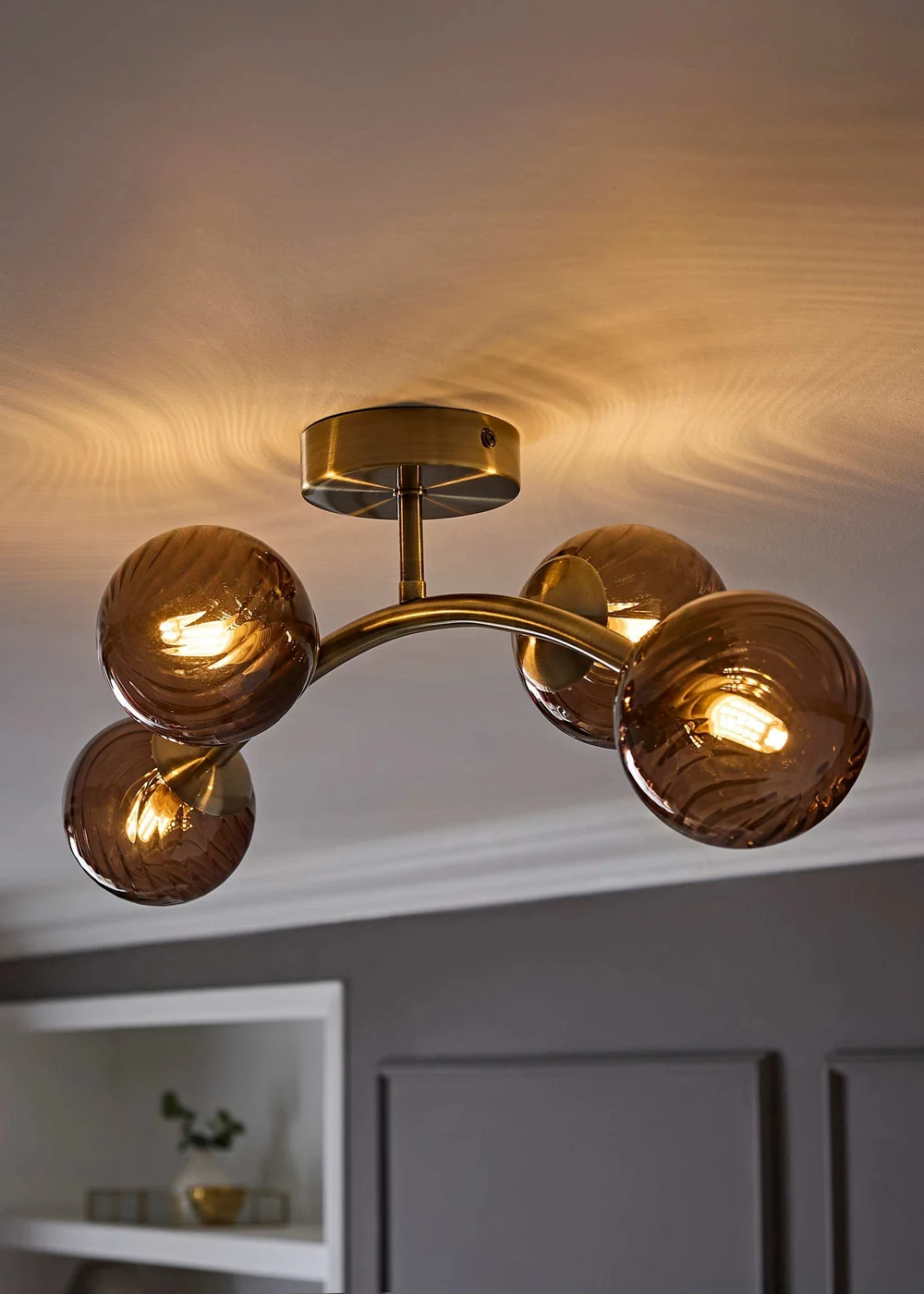 ValueLights Sydney Brushed Brass 4 Arm Twill Glass Ceiling Light - One Size Image 1