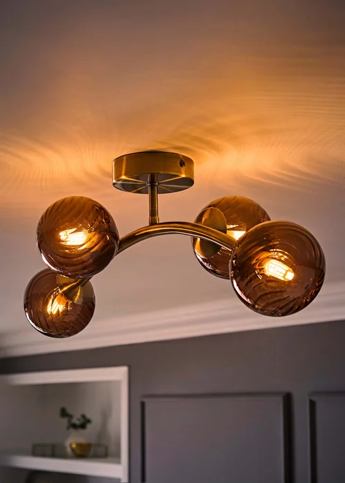 ValueLights Sydney Brushed Brass 4 Arm Twill Glass Ceiling Light - One Size Image 2