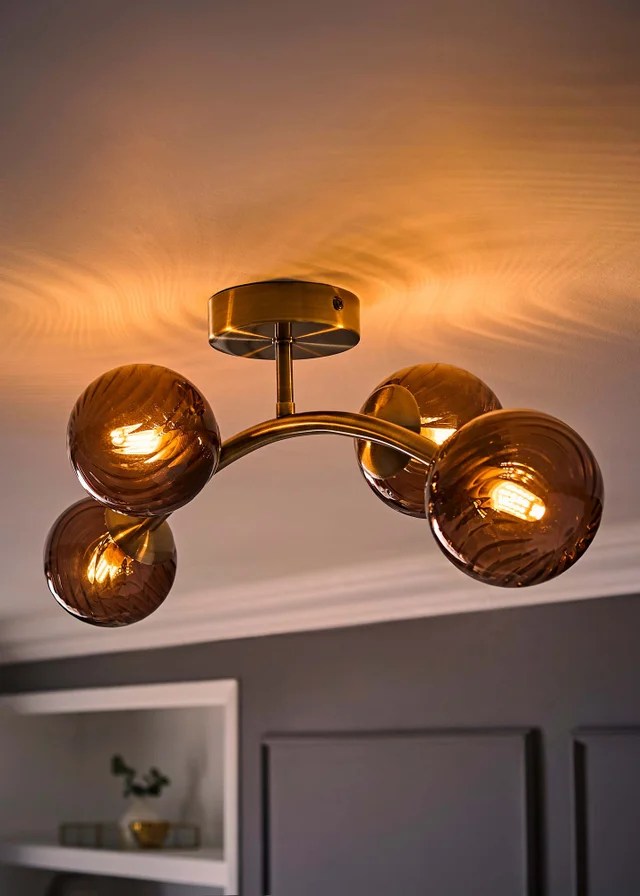 ValueLights Sydney Brushed Brass 4 Arm Twill Glass Ceiling Light
