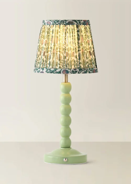 ValueLights Bobbin Sage Green Bobbin Rechargeable Table Lamp with Floral Pleated Shade - One Size Image 3