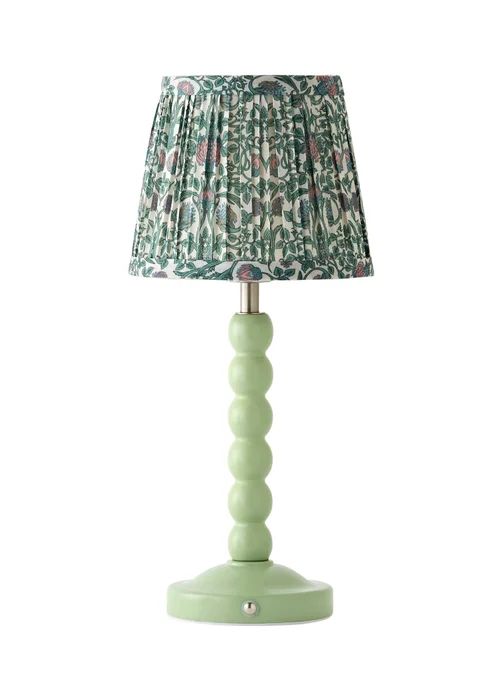 ValueLights Bobbin Sage Green Bobbin Rechargeable Table Lamp with Floral Pleated Shade - One Size Image 5