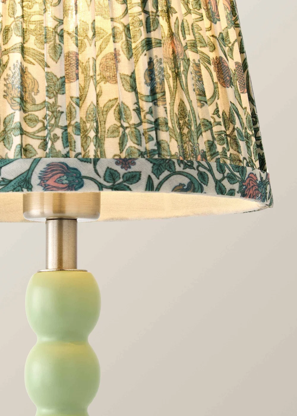 ValueLights Bobbin Sage Green Bobbin Rechargeable Table Lamp with Floral Pleated Shade - One Size Image 4