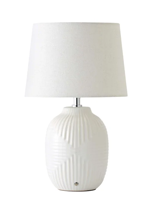 ValueLights Harrison White Medium Rechargeable Ribbed Ceramic Table Lamp - S Image 5
