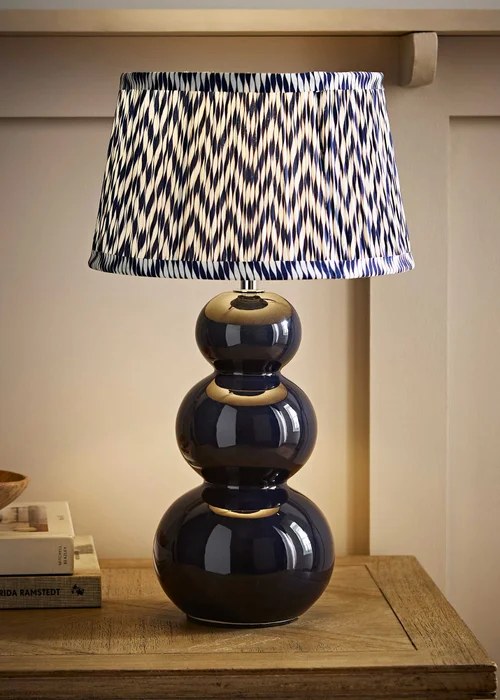 ValueLights Edie Navy Ceramic Bobble Table Lamp with Chevron Taper Shade - One Size Image 1